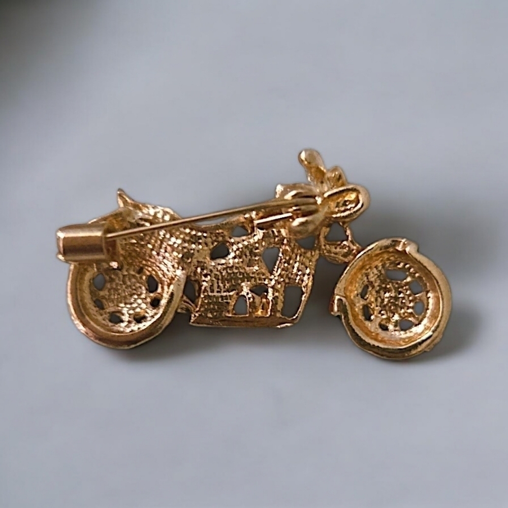 Motorcycle Rhinestone and Enamel Brooch - Picture 2 of 3